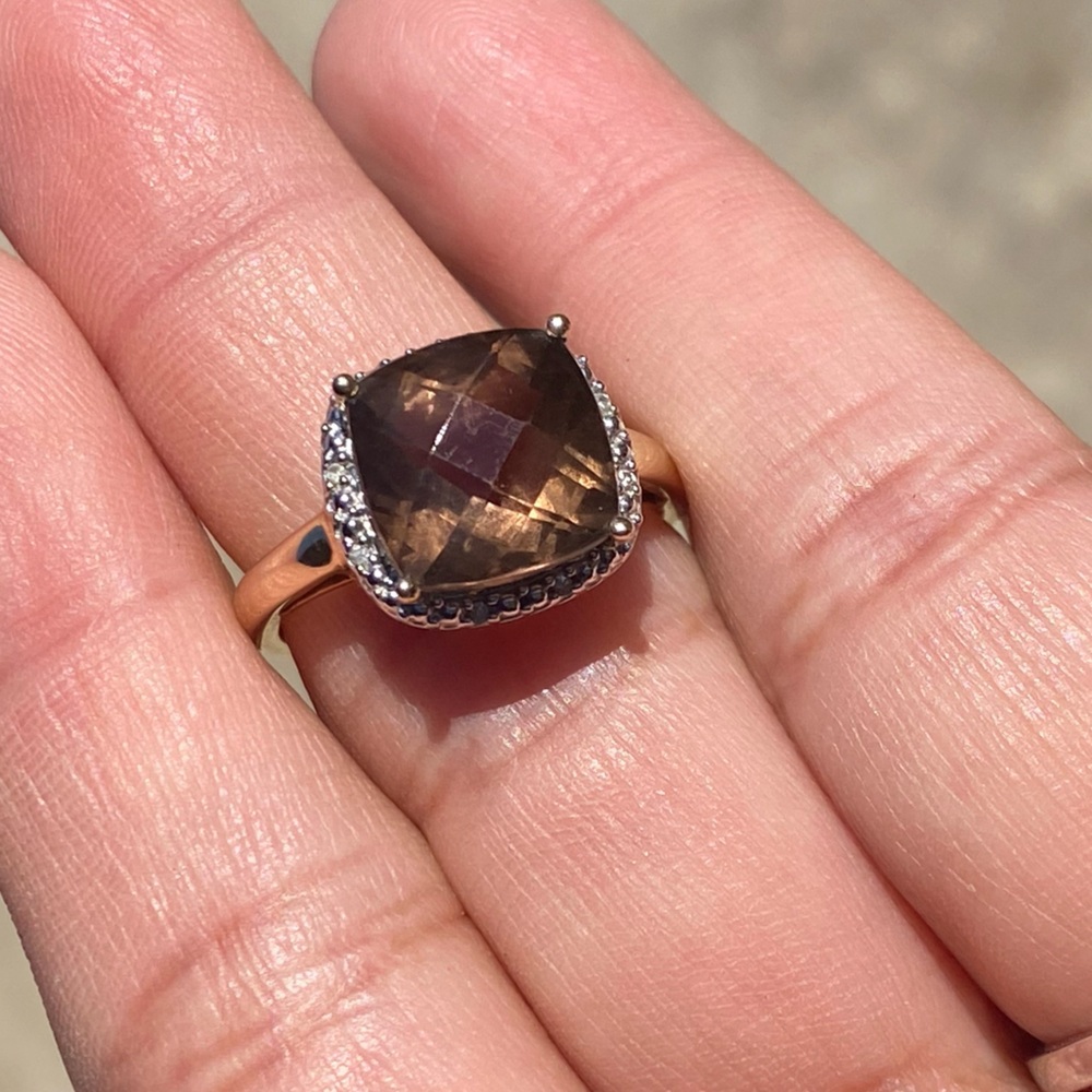 10K Yellow Gold Smoky Quartz Halo Ring
